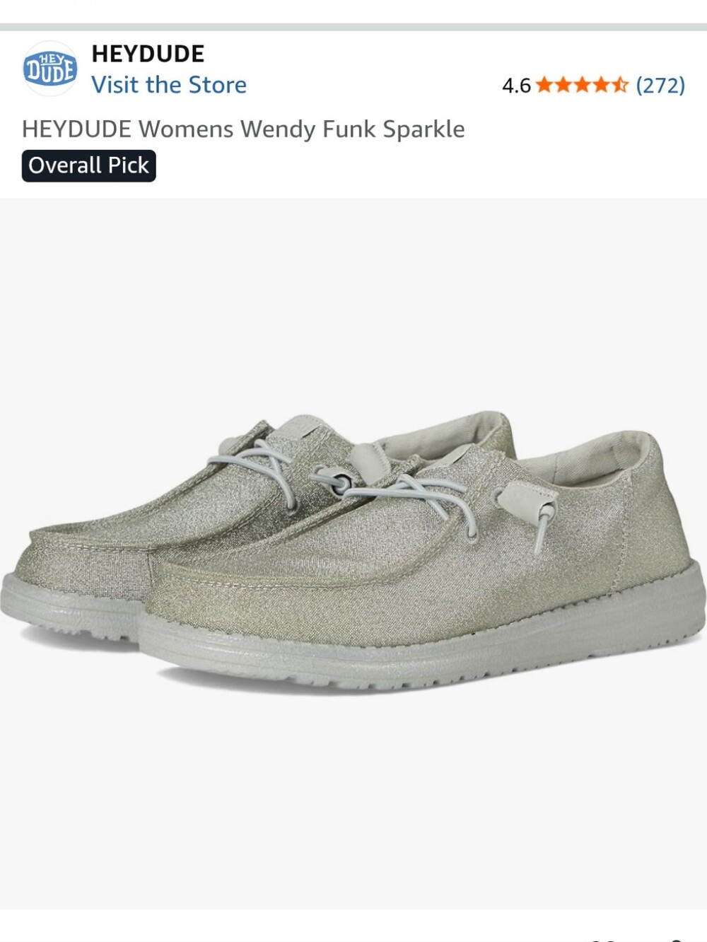 Hey Dude "Wendy Funk Sparkle" Silver Glitter Slip Ons-10 NEW